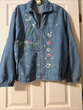 Teddi Light Blue Denim Jacket with Floral Embroidery